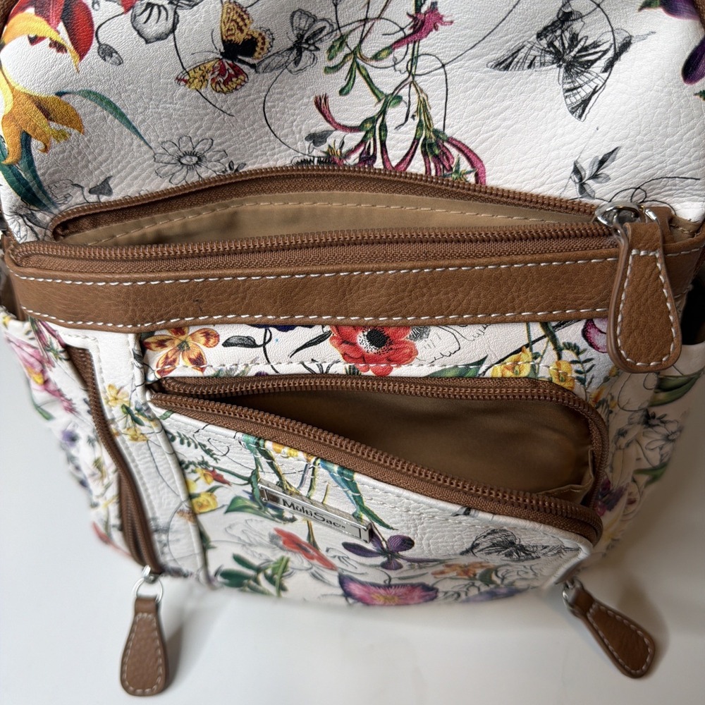 MultiSac Floral Mini Backpack White Butterfly Print Convertible Purse NWOT - Picture 6 of 11